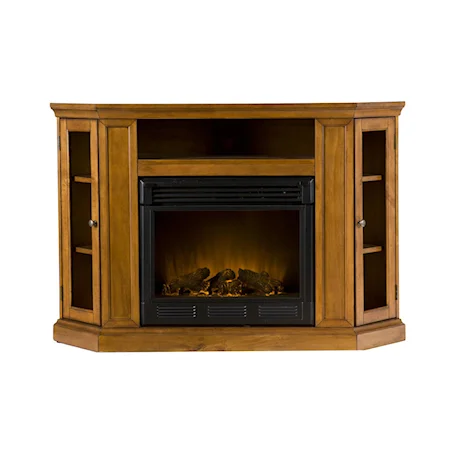 Claremont Glazed Pine Media Console with Electric Fireplace
